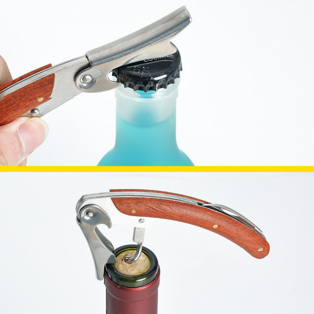 Dụng Cụ Khui Mở Rượu Vang Kim Loại Cán Gỗ Cao Cấp Loại 2