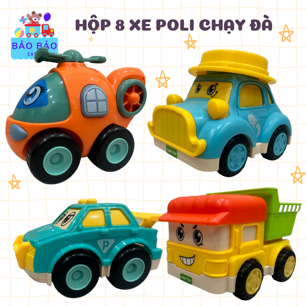 Bộ 8 xe Đồ chơi poli To chạy đà Món Quà Cho Bé