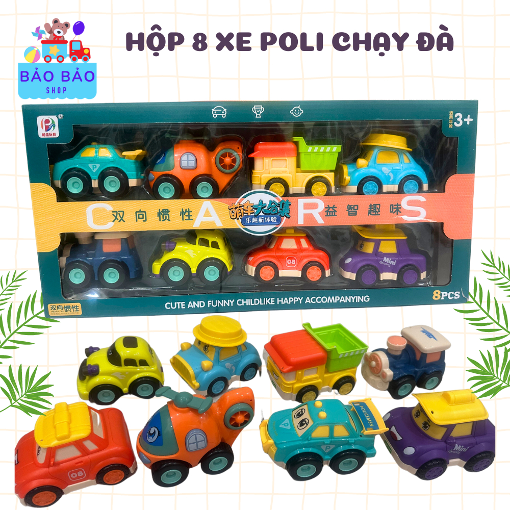 Bộ 8 xe Đồ chơi poli To chạy đà Món Quà Cho Bé