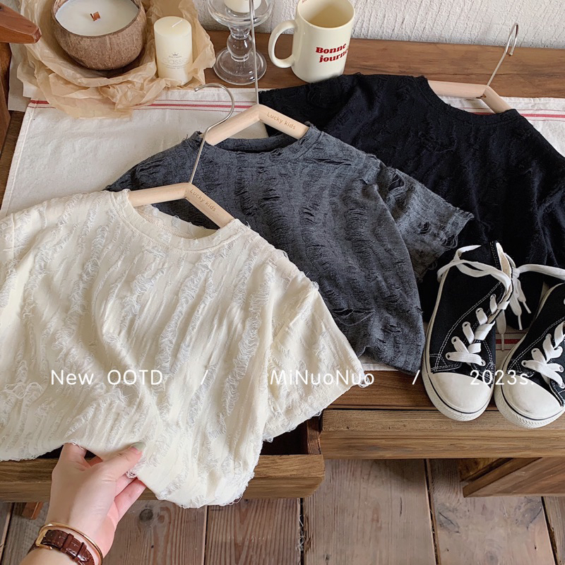 Áo phông cho bé trai, áo phông rách xượt cho bé trai.Phong cách hàn quốc dễ thương cho bé