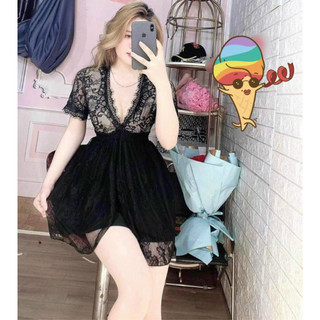 Set ren tầng babydoll phối quần short sexy