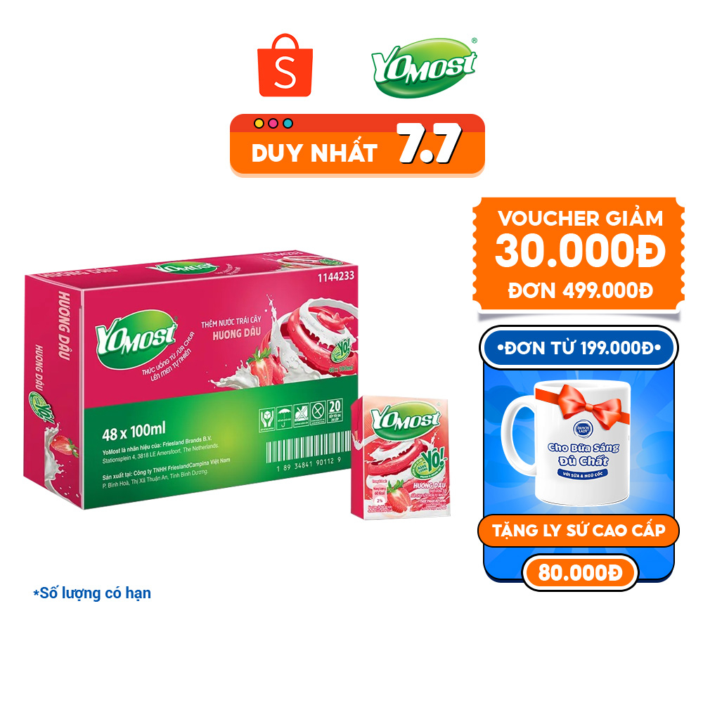 Thùng 48 Hộp Sữa chua uống Yomost vị dâu 100ml/hộp