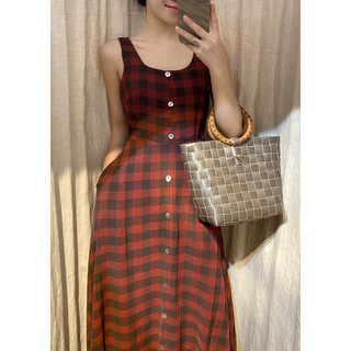 Lala dress - đầm caro đỏ đen có cúc 2 dây e01