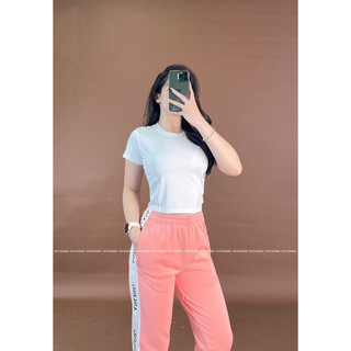 Áo crop trơn , quần jogger chữ dọc anling [hình thật shop chụp] Eothon60