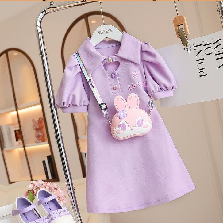 15-45Kg Bé Gái Phong Cách Nước Ngoài Thời Trang Mùa Hè 2023 Mới Váy Polo Trẻ Em Lớn Mùa Hè Tay Phồng Chân Váy Công Chúa