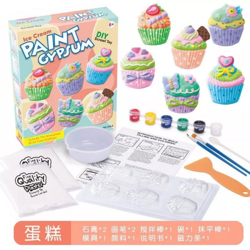 Tô Tượng màu cho bé, 6 tượng thạch cao (7-9cm) tặng màu, bột, bút, khuôn định hình - Bộ Tô Tượng