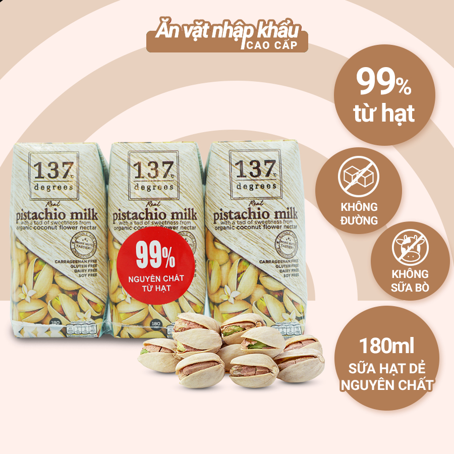 Sữa Hạt Dẻ Cười Nguyên Chất 137 Degrees (Lốc 180ML x 3 Hộp)