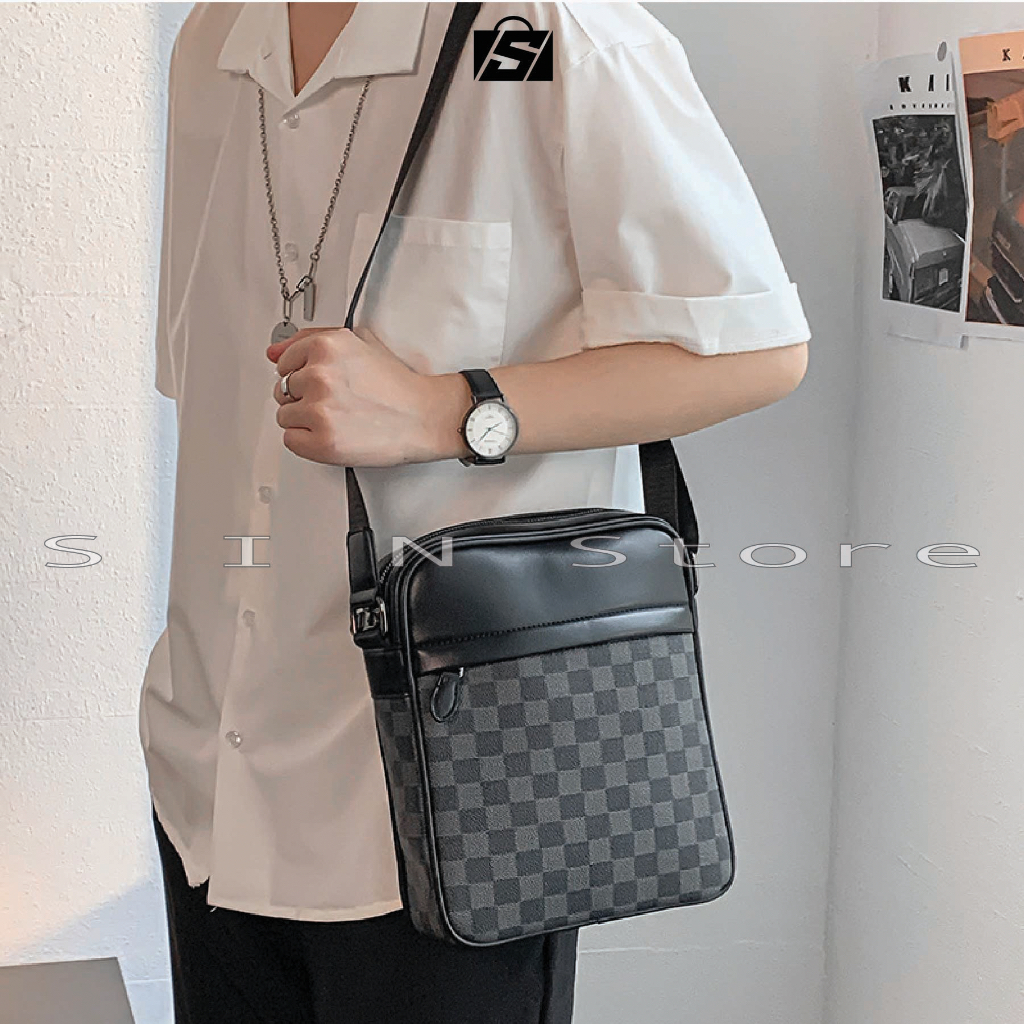 Túi Đeo Chéo, Túi Messenger Phong Cách Hàn Quốc, Phối Caro tinh tế, Nhiều Ngăn, máy tính bảng 10inch.