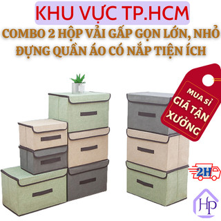 Combo 2 hộp vải đựng quần áo, vật dụng gấp gọn đa năng có nắp decor nhà cửa/ Hộp vải có size lớn  nhỏ phù hợp cho nhiều