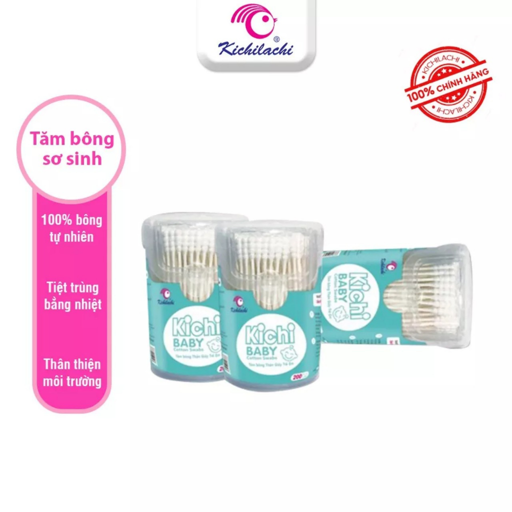 Tăm bông sơ sinh Kichi thân giấy 200 que
