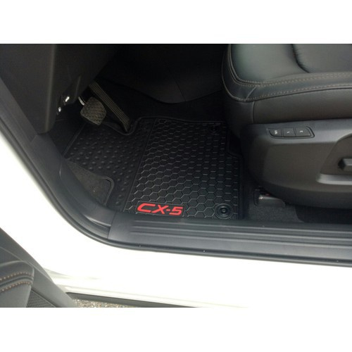 Thảm lót sàn cao su xe Mazda CX5/ CX-5 2018- 2023 cao cấp, loại đúc dày theo xe - Mẫu tổ ong chữ đỏ