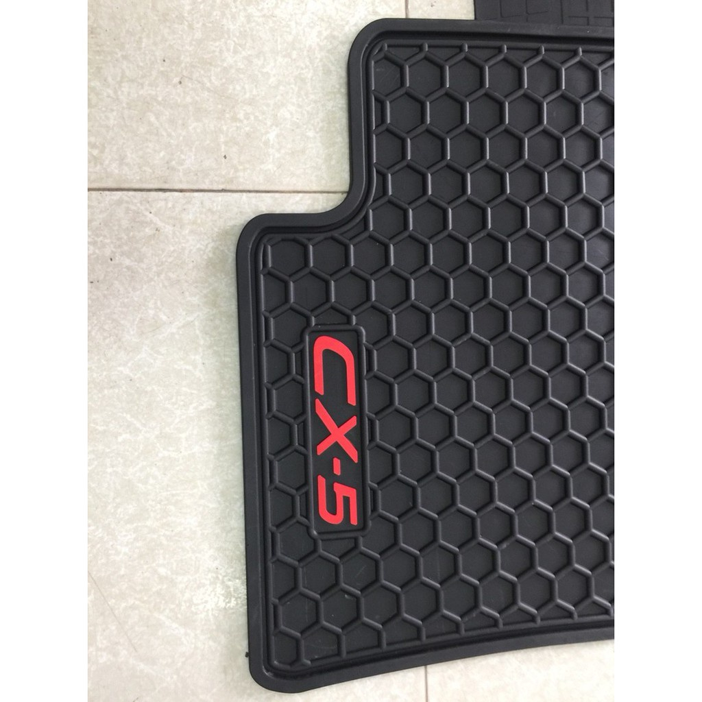 Thảm lót sàn cao su xe Mazda CX5/ CX-5 2018- 2023 cao cấp, loại đúc dày theo xe - Mẫu tổ ong chữ đỏ