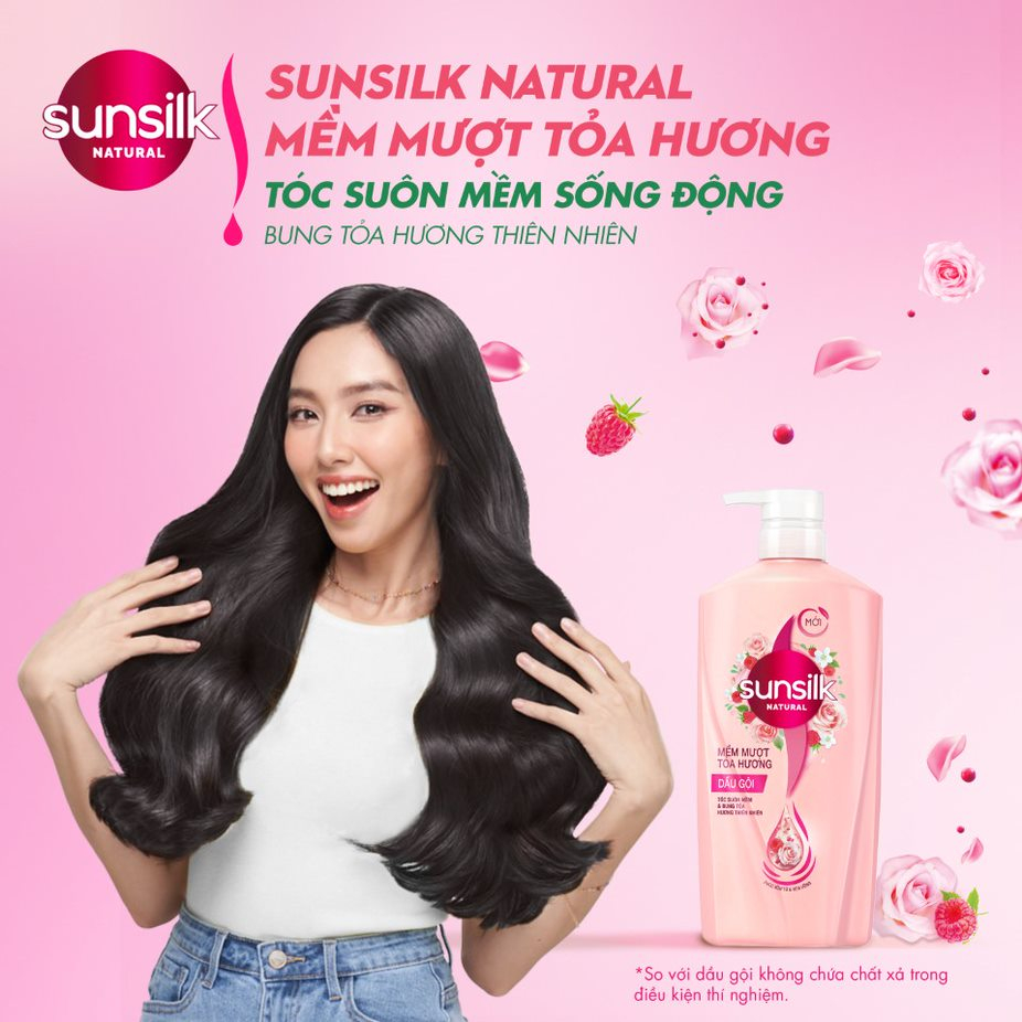 Dầu gội Sunsilk Natural 650g thành phần 100% thiên nhiên cho mái tóc tỏa hương sống động 48h và giảm gãy rụng gấp 2,5lần