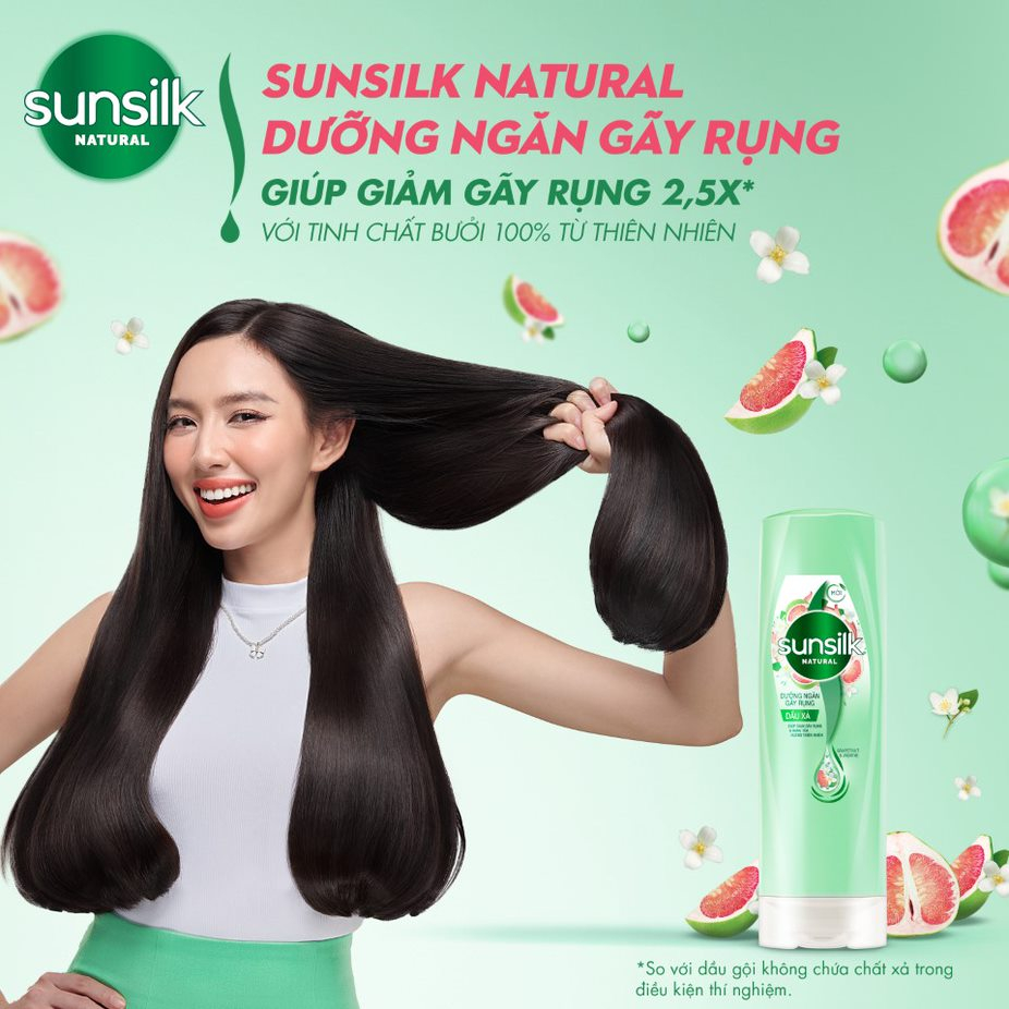Dầu xả Sunsilk Natural 320g thành phần 100% thiên nhiên cho mái tóc tỏa hương sống động 48h và giảm gãy rụng gấp 2,5 lần