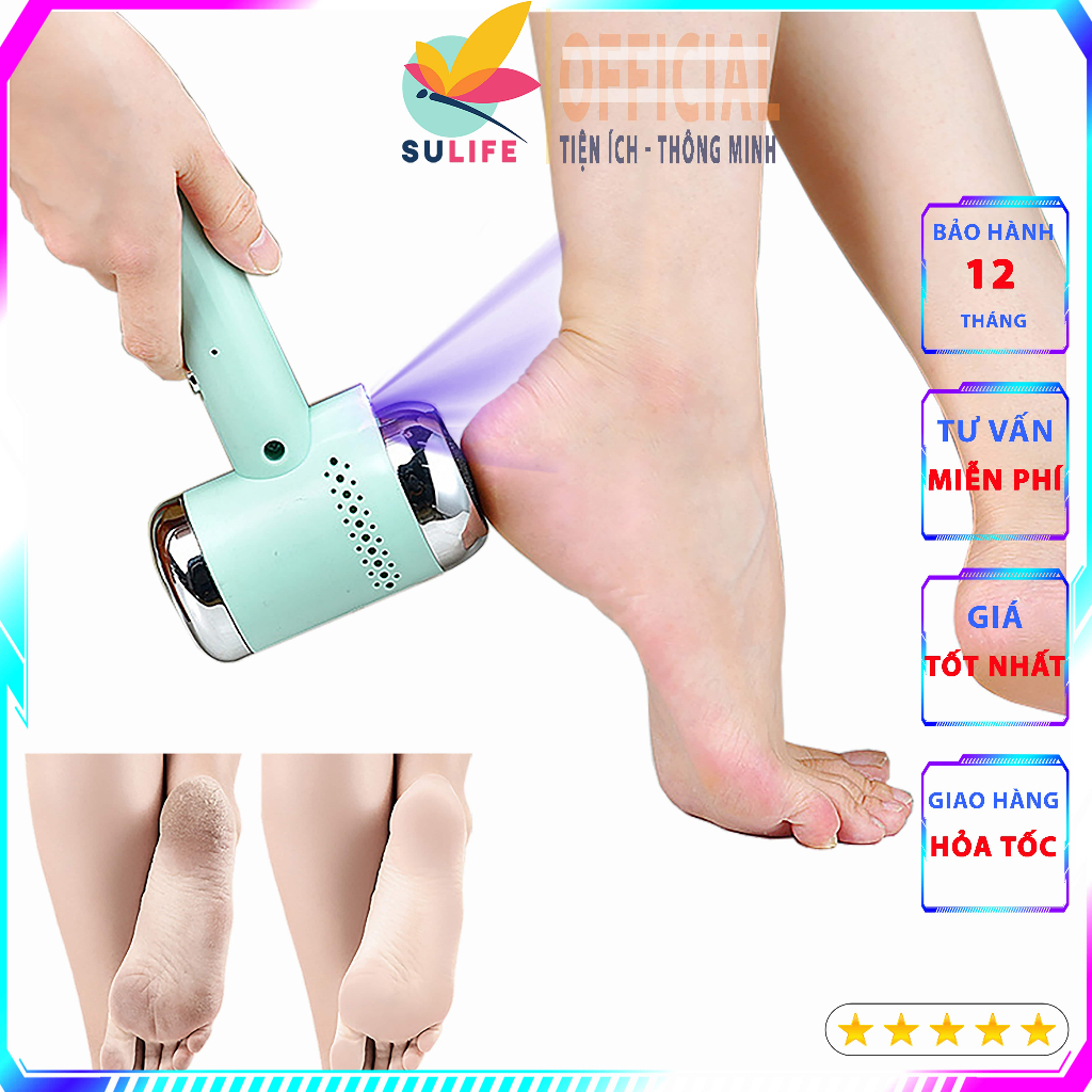 Máy Chà Gót Chân SULIFE - Máy Chà Gót Tẩy Da Chết Có Đèn Tia Cực Tím Khử Trùng - Kèm 2 Đầu Mài Tẩy Tế Tào Chết Gót Chân