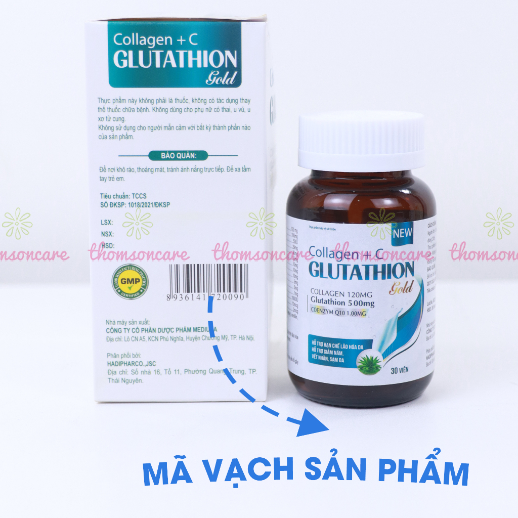 Bổ sung Glutathion giảm nám sạm da, lão hóa da, tăng nội tiết tố Collagen Glutathion Gold - Hộp 30 viên
