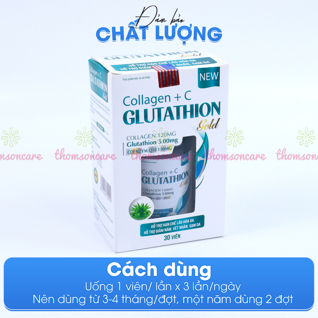 Bổ sung Glutathion giảm nám sạm da, lão hóa da, tăng nội tiết tố Collagen Glutathion Gold - Hộp 30 viên