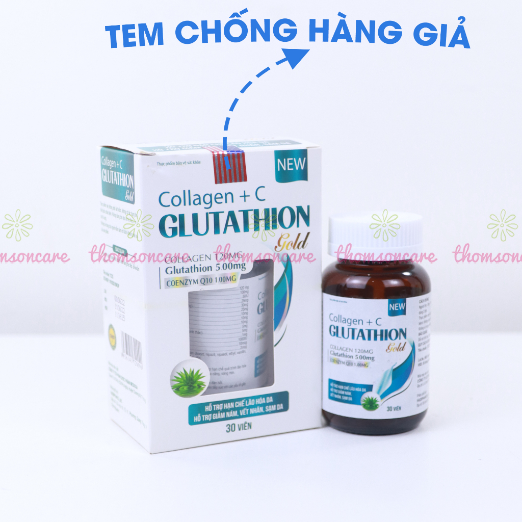 Bổ sung Glutathion giảm nám sạm da, lão hóa da, tăng nội tiết tố Collagen Glutathion Gold - Hộp 30 viên