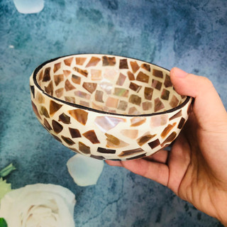 Bát dừa khảm 2 mặt, kèm thìa beech 16x4 cm, bát dừa khảm trai nghệ thuật, decor trang trí