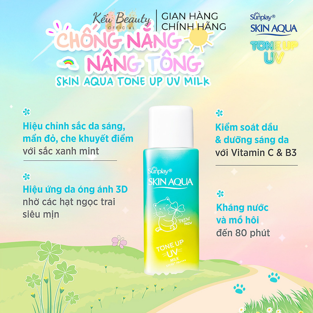 Sữa chống nắng kiềm dầu nâng tông che khuyết điểm Sunplay Skin Aqua Tone Up UV Milk Mint Green 50g