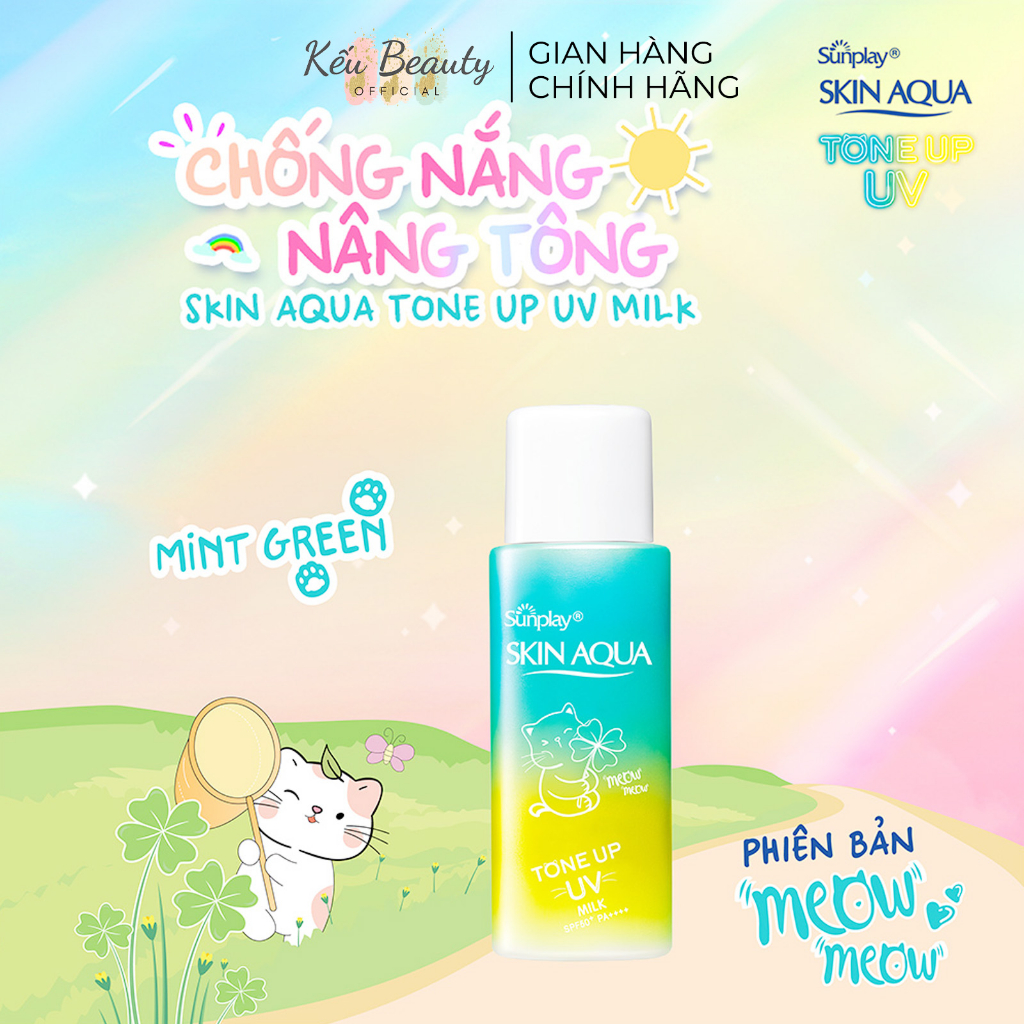 Sữa chống nắng kiềm dầu nâng tông che khuyết điểm Sunplay Skin Aqua Tone Up UV Milk Mint Green 50g