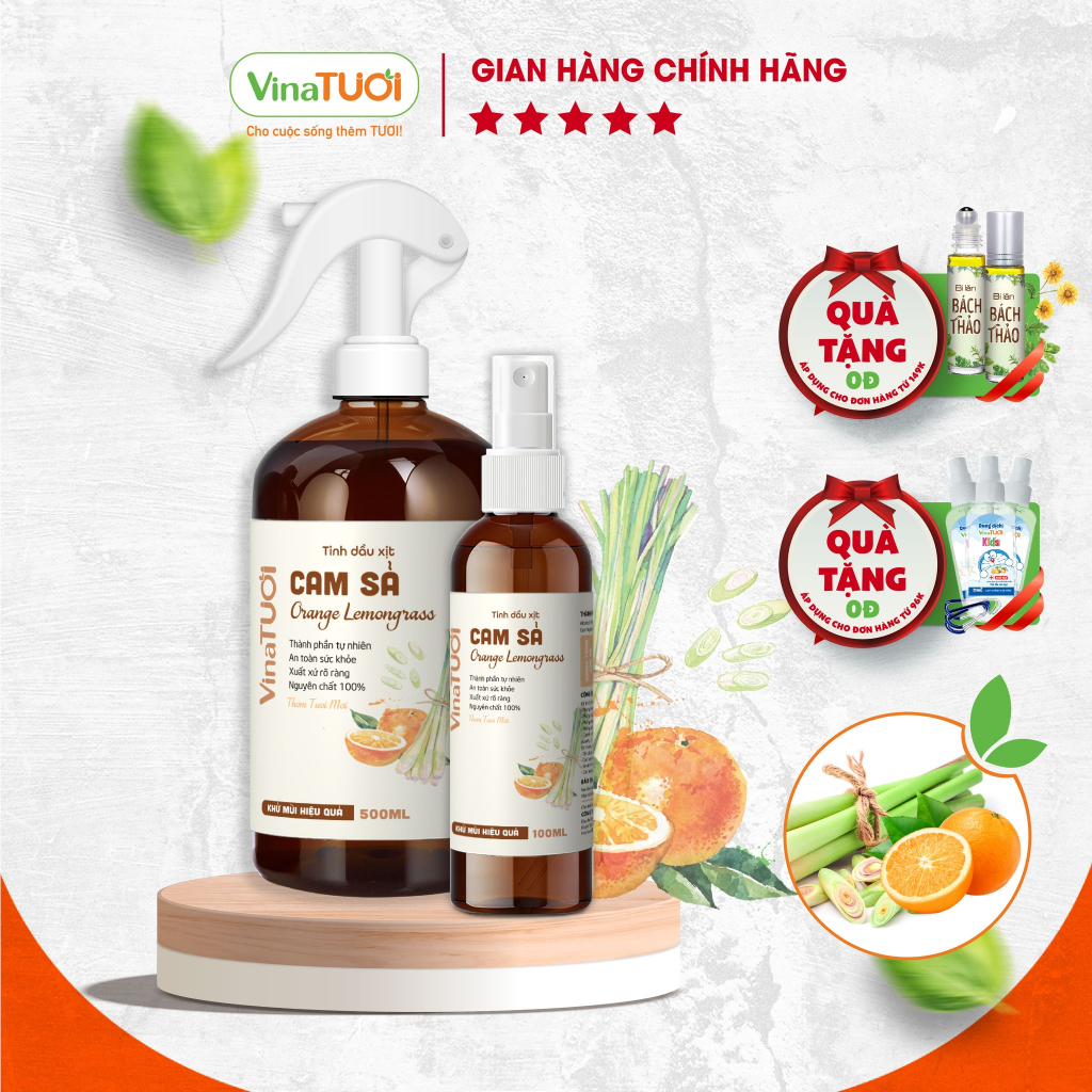 Chai Tinh Dầu Cam Sả Xịt Thơm Phòng Khử Khuẩn Lưu Hương Lâu VINA TƯƠI 100ml/500ml Hương Thơm Tươi Mới
