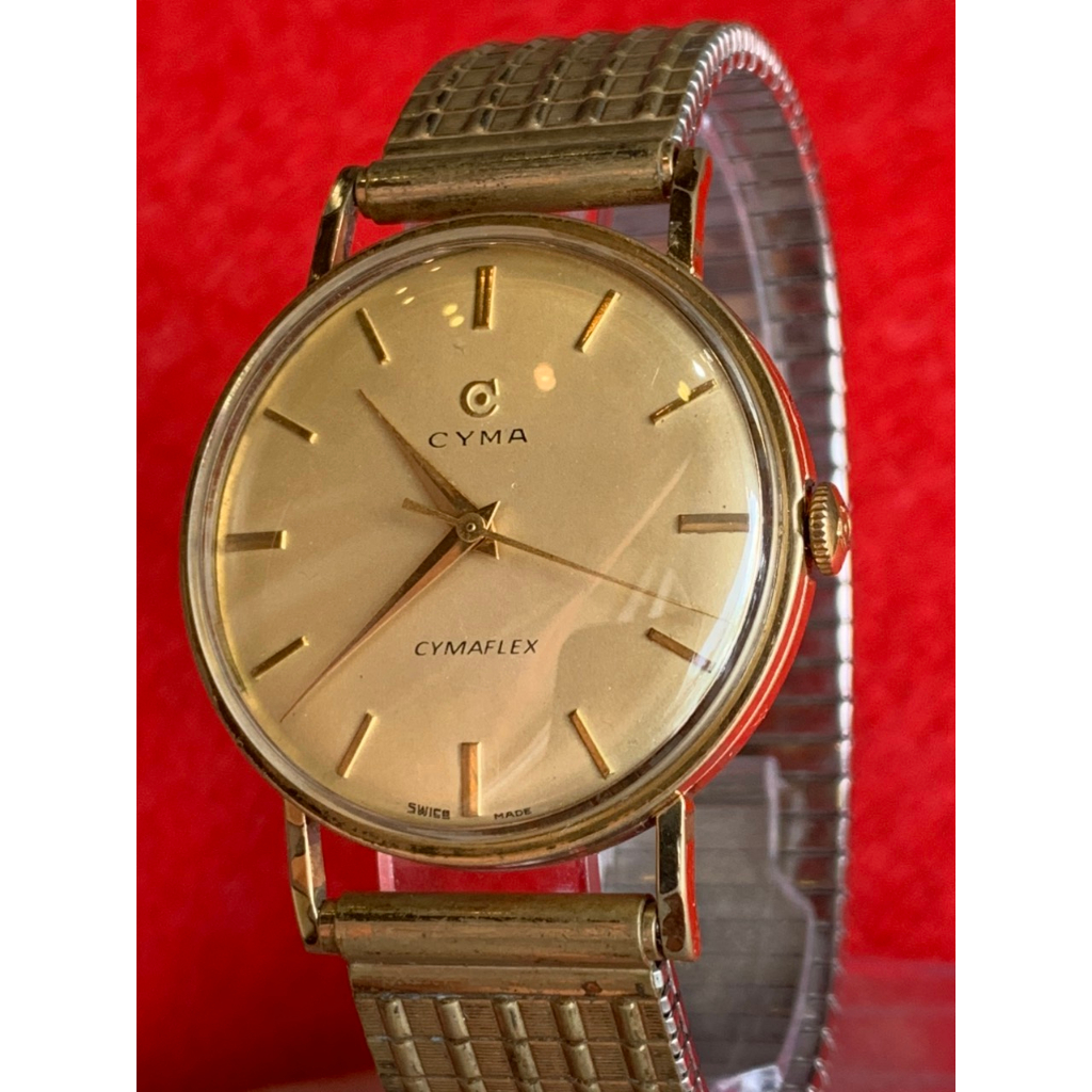 Đồng hồ nam CYMA Swiss cơ lê cót tay, máy chạy chuẩn giờ, dây chun
