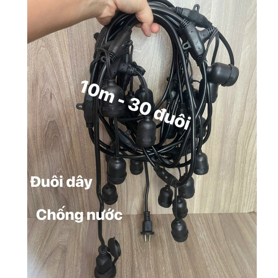 Dây bóng đèn trang trí ngoài trời chống nước dùng cho quán cà phê trà sữa decor nội thất 10m 30 đui, dây đúc (loại tốt)