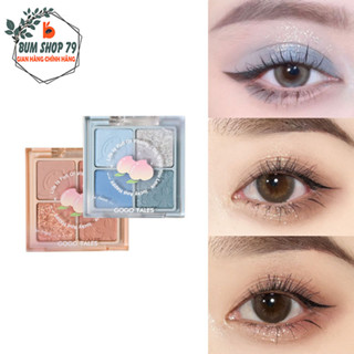 Bảng phấn mắt má hồng 2 in 1 GOGOTALES nhũ lì kim tuyến lấp lánh, Hộp phấn mắt 4 ô 2 tầng đa năng make up chống trôi