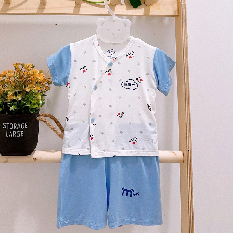 Bộ đồ sơ sinh cộc tay bé trai, bé gái chất petit mềm mát hãng HIMOM _ B35