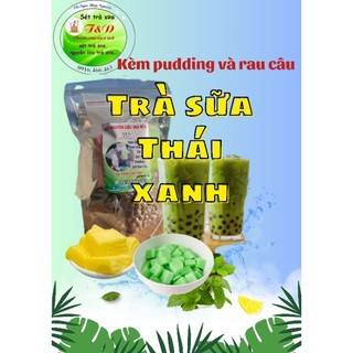 Sét trà sữa thái xanh kèm pudding