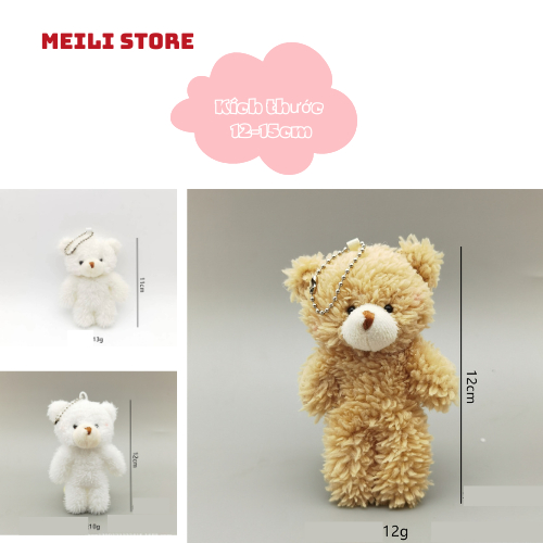 Gấu Bông Mini Móc Khóa 13-15cm Giá Rẻ, Vải Mềm Mịn Quà Tặng Dễ Thương MEILI STORE