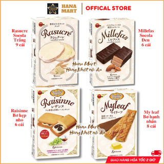Bánh quy Bourbon phủ sô cô la trắng Rasucre và Socola đen Millefas My Leaf bơ hạnh nhân, Raisinne bơ