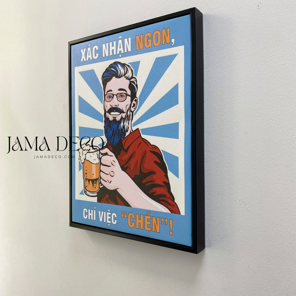 Tranh Lá Bài Trang Trí Quán Bia Tranh Bồi Đầm Dà Cơ Rô Bích Tép Cầm Bia Đóng Khung Treo Tường Jama Deco