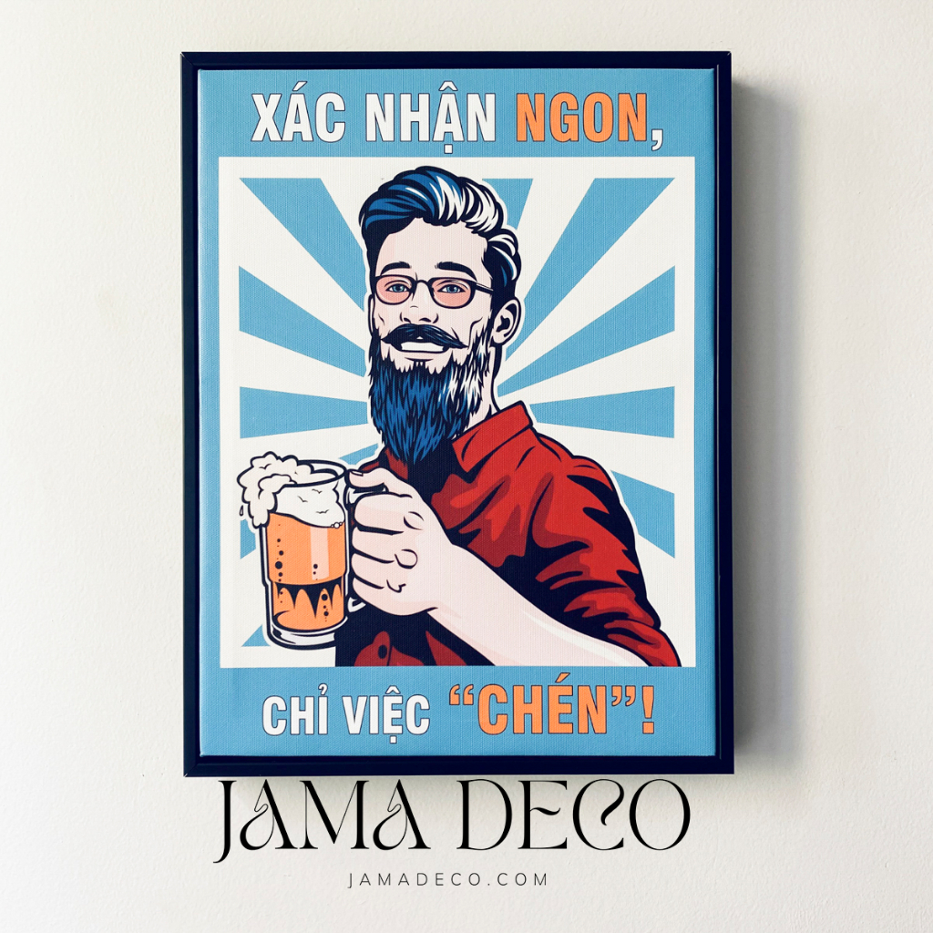 Tranh Lá Bài Trang Trí Quán Bia Tranh Bồi Đầm Dà Cơ Rô Bích Tép Cầm Bia Đóng Khung Treo Tường Jama Deco