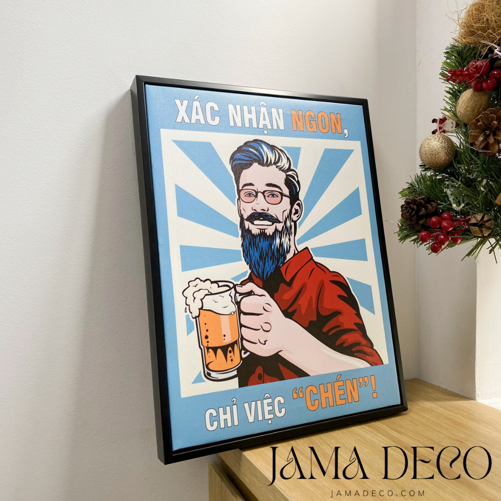 Tranh Lá Bài Trang Trí Quán Bia Tranh Bồi Đầm Dà Cơ Rô Bích Tép Cầm Bia Đóng Khung Treo Tường Jama Deco