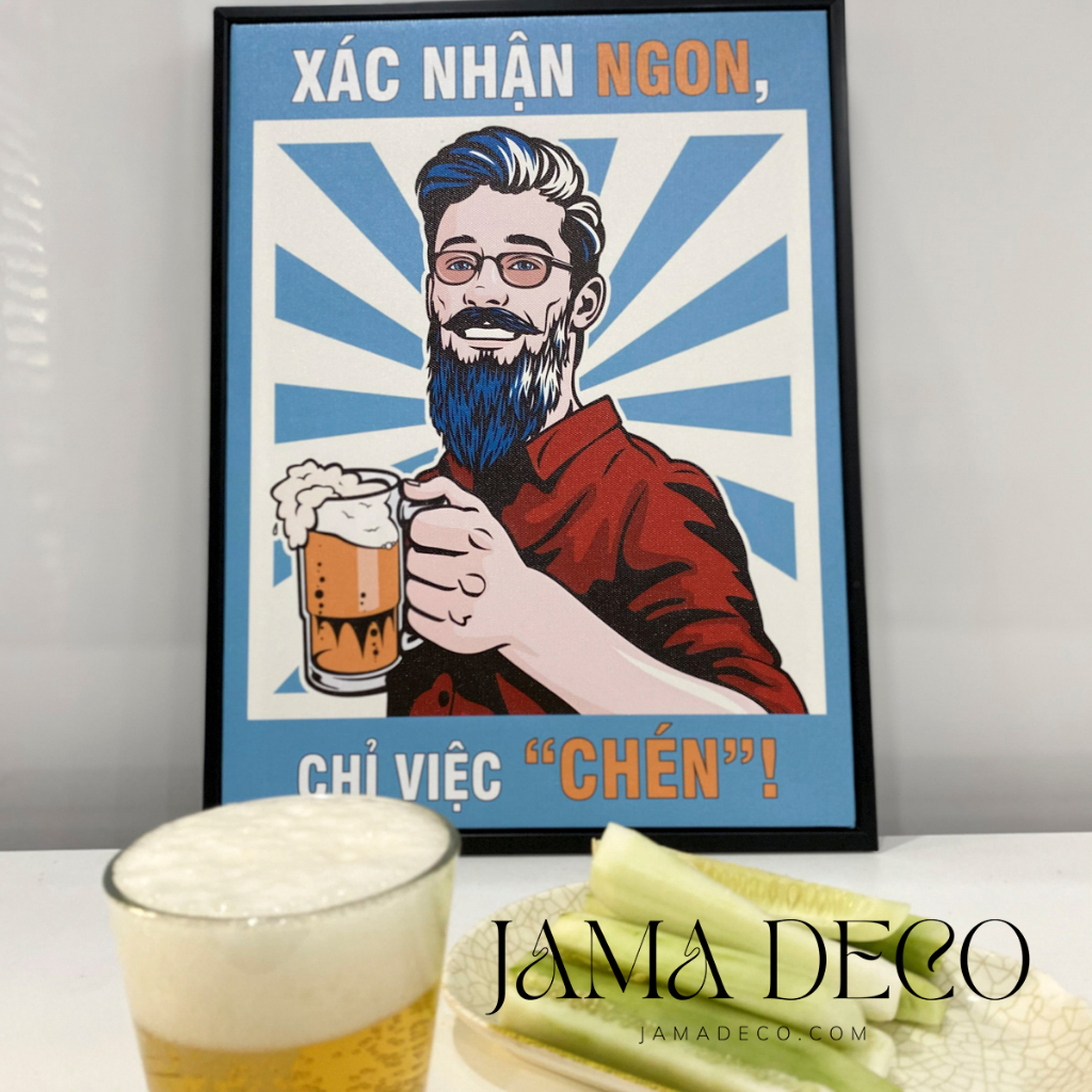 Tranh Lá Bài Trang Trí Quán Bia Tranh Bồi Đầm Dà Cơ Rô Bích Tép Cầm Bia Đóng Khung Treo Tường Jama Deco