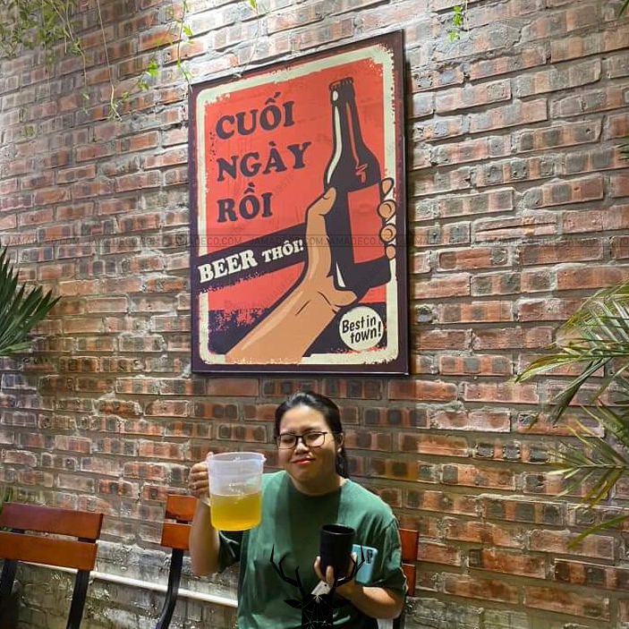 Tranh Lá Bài Trang Trí Quán Bia Tranh Bồi Đầm Dà Cơ Rô Bích Tép Cầm Bia Đóng Khung Treo Tường Jama Deco