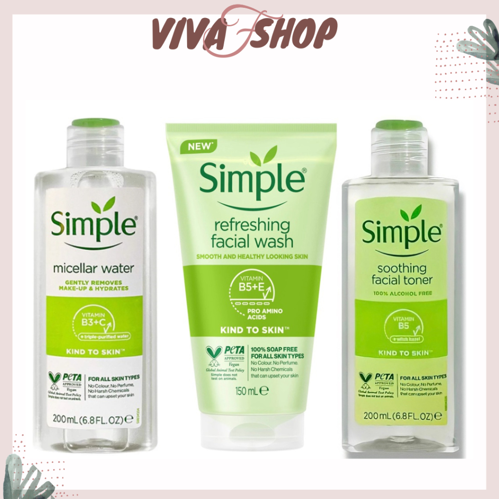 Tẩy trang Simple 200ml Sữa rửa mặt Simple 150ml Nước hoa hồng Simple 200ml