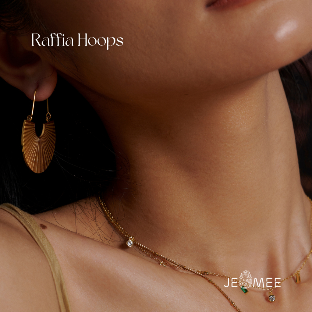 Khuyên tai Raffia JESMEE Dẻ quạt - E6573