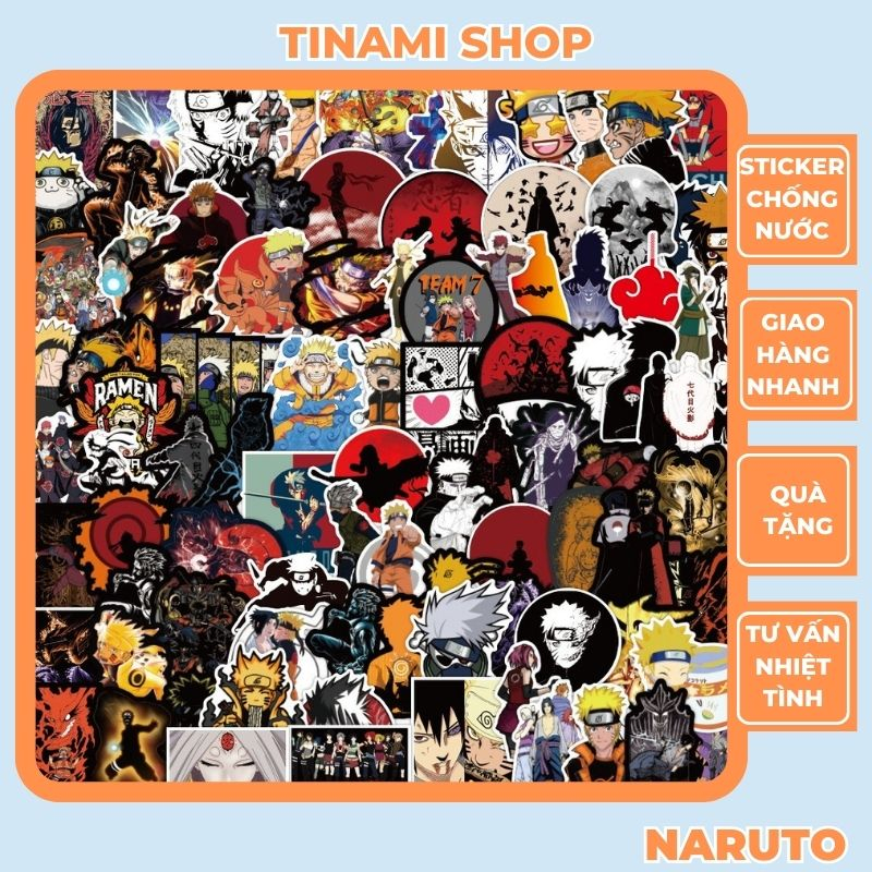 Bộ 50 Sticker chống thấm nước chủ đề Naruto hình dán dùng trang trí điện thoại laptop mũ bảo hiểm sưu tầm làm quà tặng