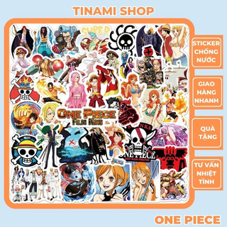 Bộ 50 Sticker Luffy hình dán anime One Piece chống thấm nước trang trí điện thoại mũ bảo hiểm