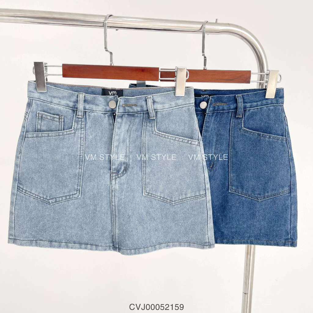 Chân váy jean VM Shop dáng ngắn cạp cao 2 túi lai thường thời trang Ulzzang CVJ00053