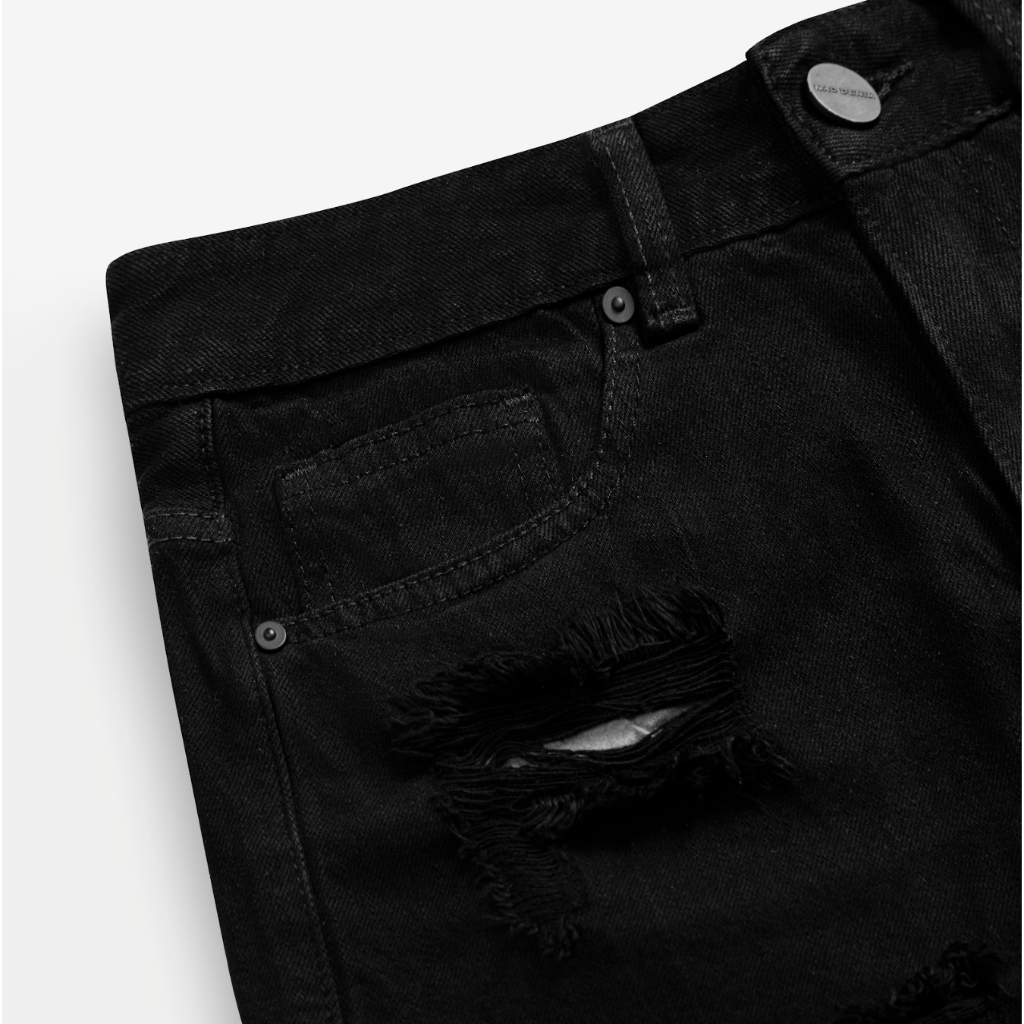 Quần Short Jeans Nam FNOS Streetwear DISTRESSED DENIM SHORTS Màu Đen Rách SJ21 - Local Brand Chính Hãng