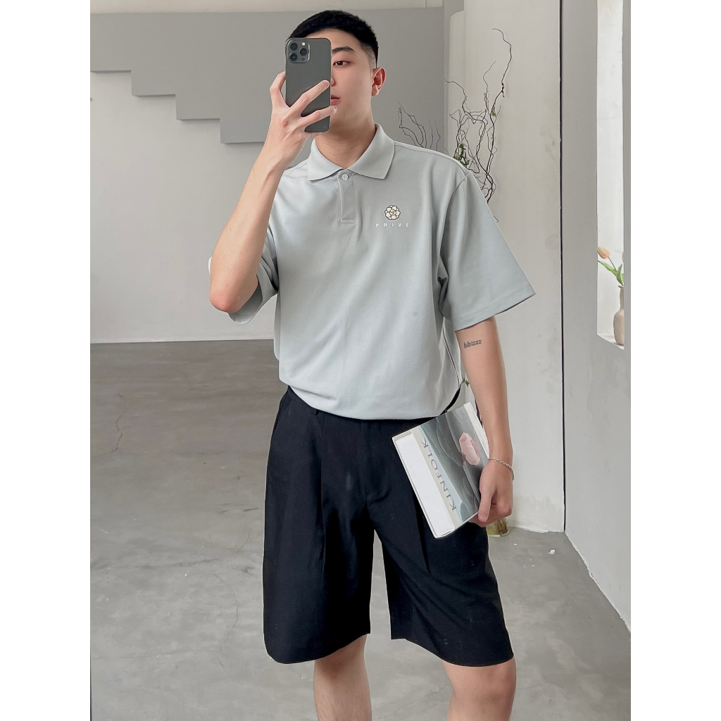 DVRK - Áo Polo Tay Ngắn Thêu Logo Màu Xám Sea Foam Neo Gardenia LA GALERIE-DVRK-23SS