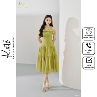 Váy maxi tơ óng vân hở vai 5827 thời trang thiết kế Kate by Linh Nguyen