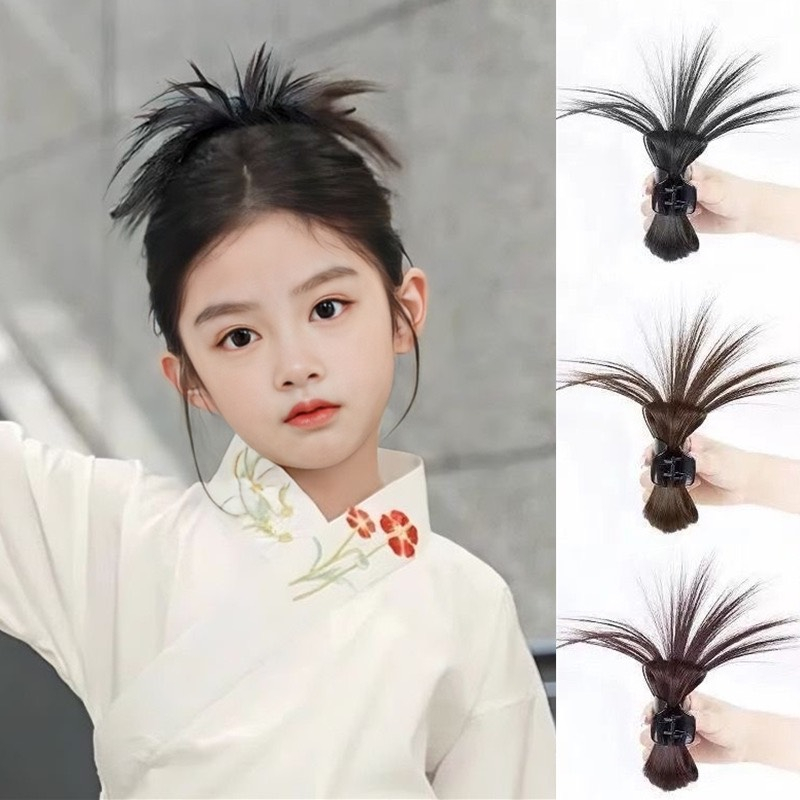 Tóc Giả Búi Kẹp Nơ Tỉa Hình Lông Vũ Phong Cách Hàn Quốc Cho Bé Gái MyBaby