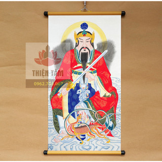 Tranh Huyền Thiên Trấn Vũ 40x60cm treo tường bằng vải phủ bóng cao cấp bền đẹp