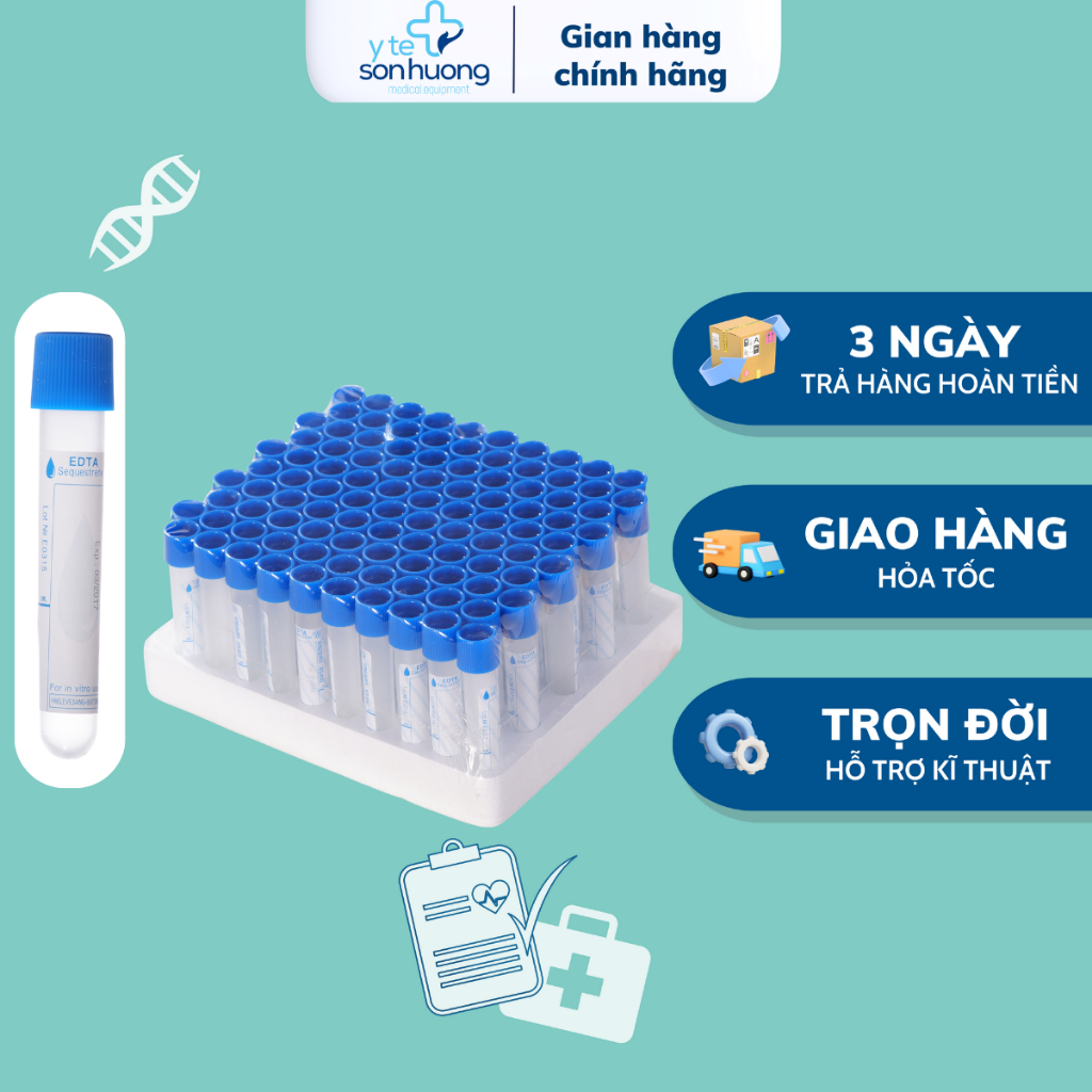 Ống Nghiệm Chống Đông Máu EDTA Nắp Xanh - Hộp 100 ống