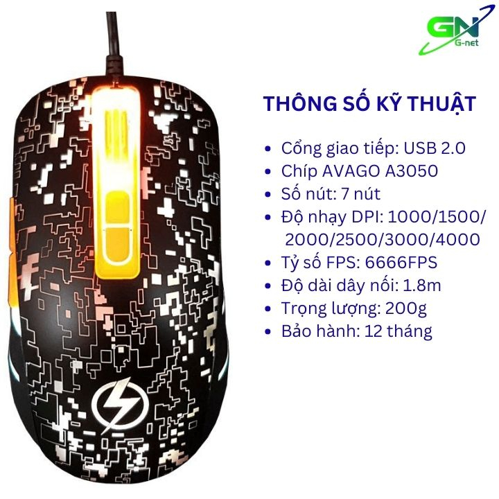 Chuột gaming Lightning GX689S 4000DPI
